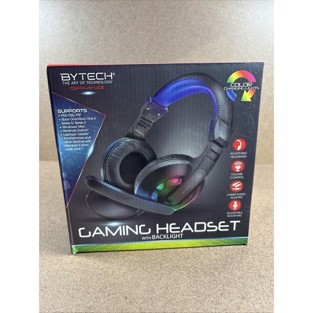 BYTECH Gaming Headset with Backlight 3.5MM Adjustable Volume & Headband NEW!